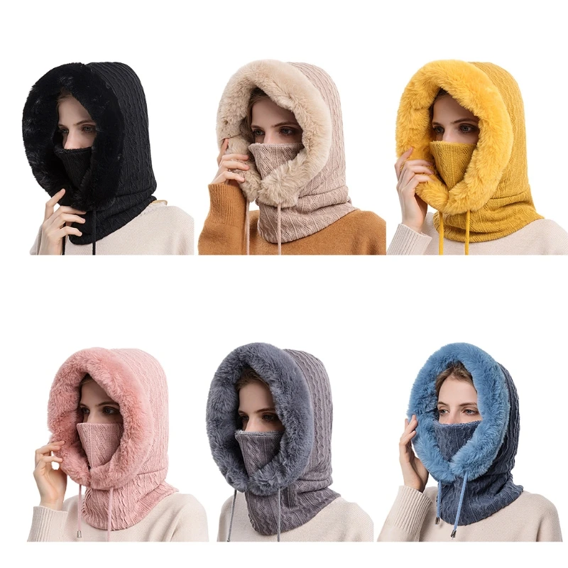 

Зимняя Лыжная маска для улицы, зимний меховой шарф, маска, женские зимние шапки, вязаная флисовая подкладка