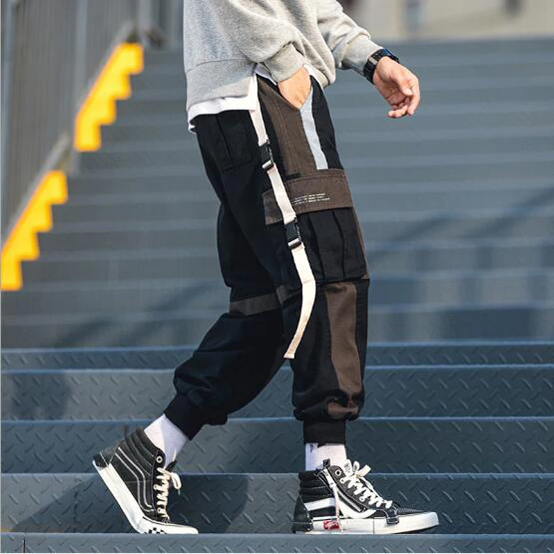 M-5XL большие размеры хип-хоп с несколькими карманами лентой брюки-карго Harajuku