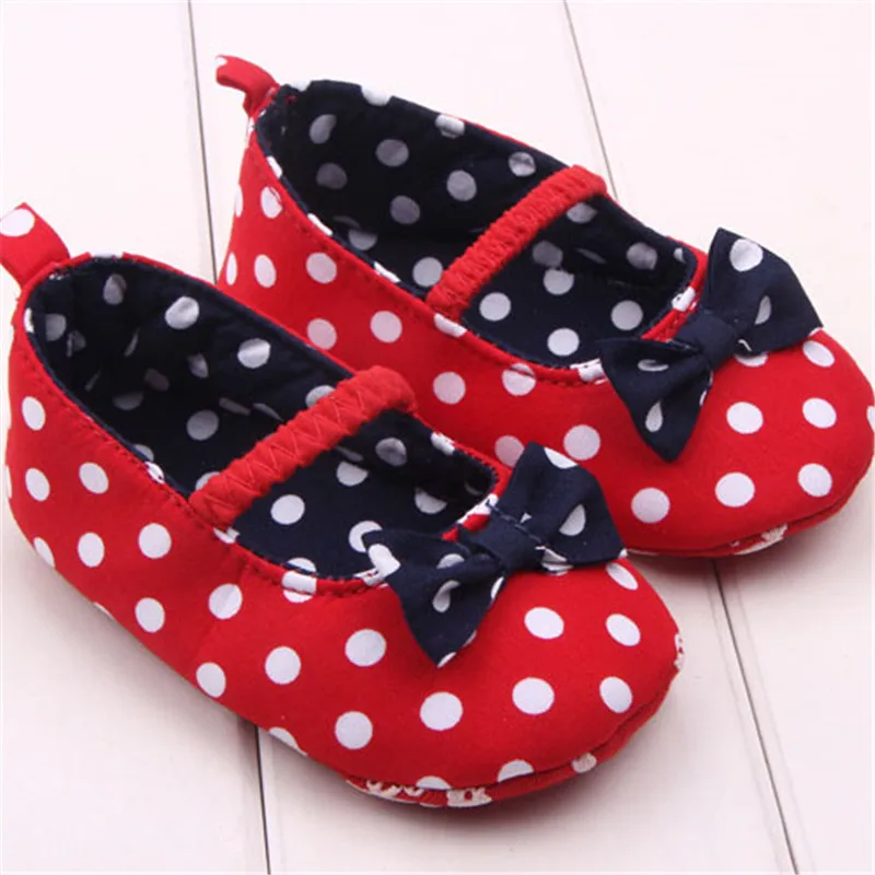 

Newborn Baby Girl Bow Shoes Red Navy Baby Toddler Princess White Dots Shoes Soft Bottom Toddler Infant Little Kids First Walker