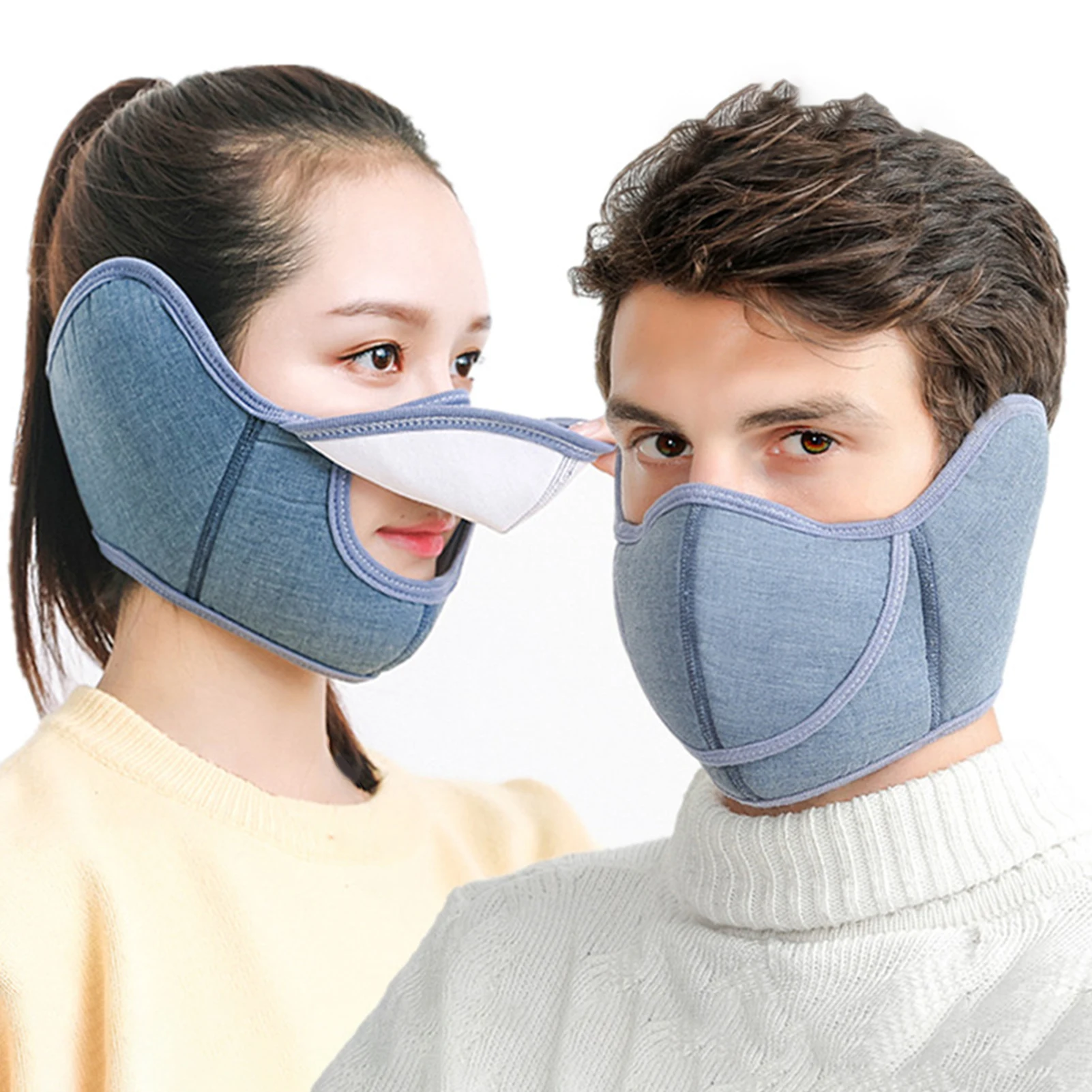 

Men Women Two-in-one Earmuff Face Cover Black Grey Winter Warm Adjustable Masque with Earloops For Outdoor Sports Cycling Hiking