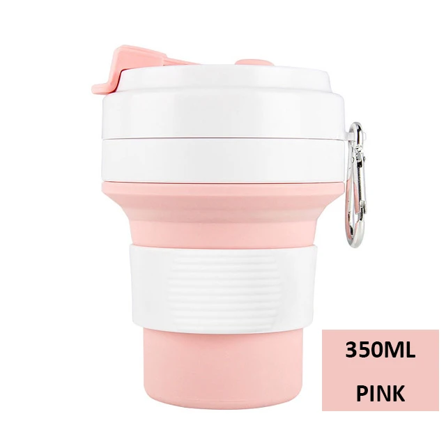 350ml pink 550 мл Складная Силиконовая кружка для воды портативная силиконовая телескопическая Питьевая Складная кофейная чашка Складная силиконовая чашка крышки для путешествий - Цвет: 350ml pink