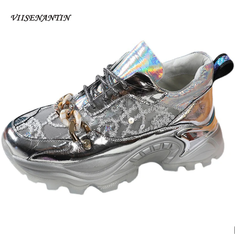 

Новинка лета 2021, стильная сетчатая дышащая кружевная подходящая ко всему Спортивная повседневная обувь, сетчатая металлическая цепочка с б...