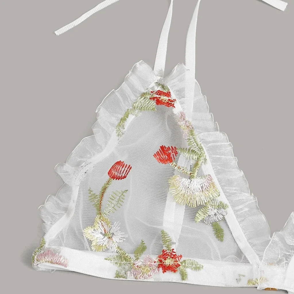 2020 Новое сексуальное женское белье с цветочной вышивкой из двух частей одежда