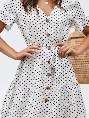 

Summer Chiffon Dress Polka Dot Boho Beach Dress Vintage Ruffles Short Sleeve A-Line Party Mini Dress Sundress Vestidos Plus Size