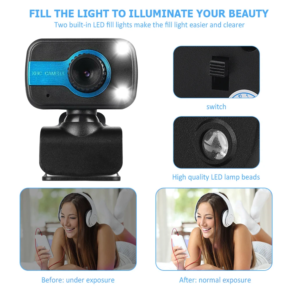 USB HD Webcam with Built-in Microphone 2LED Night Vision Clip-on Web Camera Computer peripherals | Компьютеры и офис