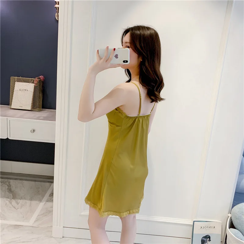 Женская сексуальная ночная рубашка атласная шелковая кружевная домашняя одежда