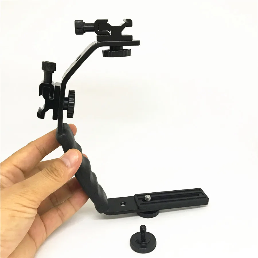 Металлический двойной кронштейн для вспышки Держатель Горячий башмак держатель