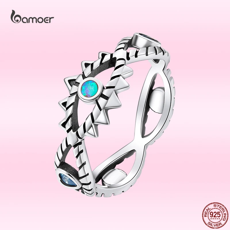 

Bamoer Trendy 925 Sterling Silver Demon Eye Rings Turkish Blue Heart Opal Evil Eye Ring for Women Girls S925 Fine Jewelry Gifts