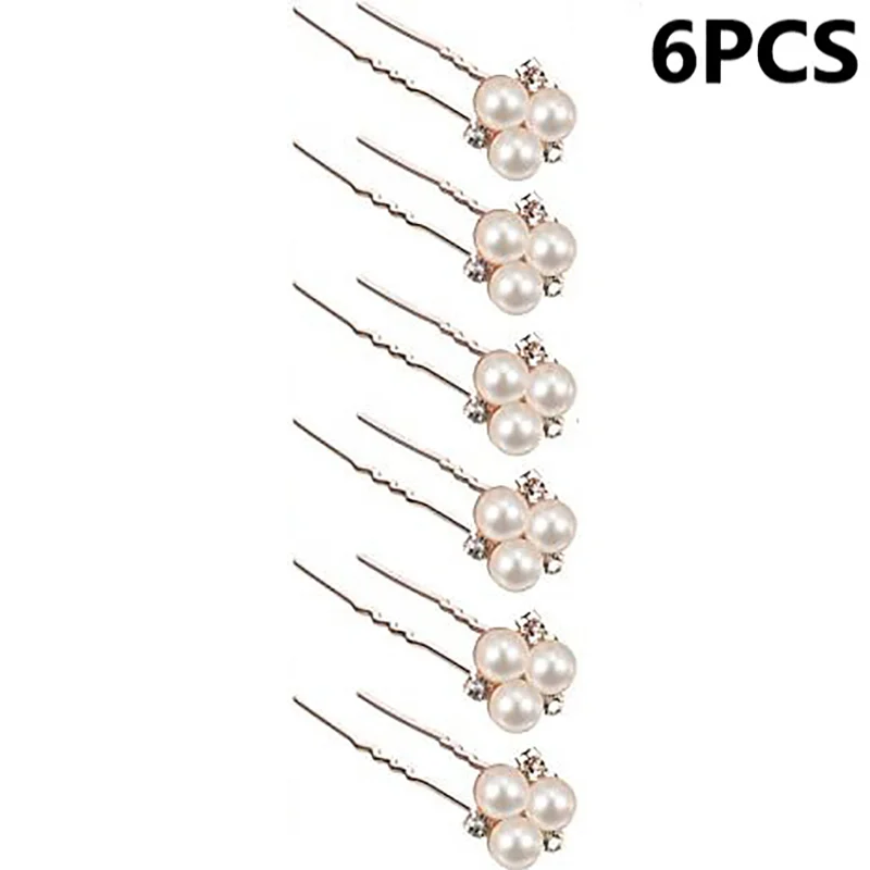 

6pcs/lot Pearl Bridal Hair Wedding Hairstyle Tools Women U-shaped Metal Barrette Hairpins Wedding Headdress With Pearl Hair