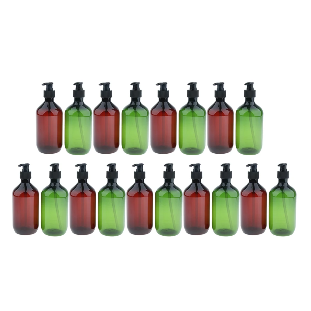 

18x Empty Refillable Pump Water Lotion Bottles Shampoo Liquid Container 500ml