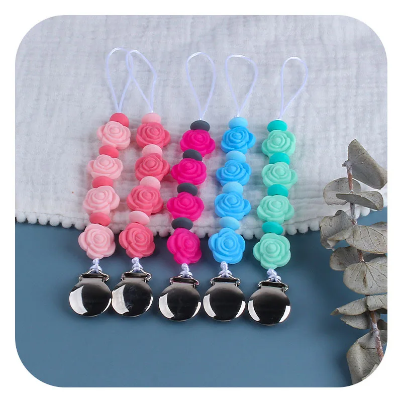 

Metal Pacifier Clips Rose Flower Pacifier Clips Chain Baby Nipple Holder for Infant Lovely Girl Teething Chain Baby Gifts