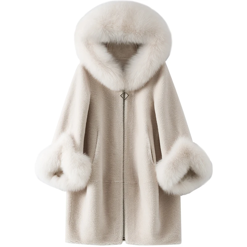 Новинка 2020 женское натуральное пальто зимняя куртка из овечьей шерсти белое