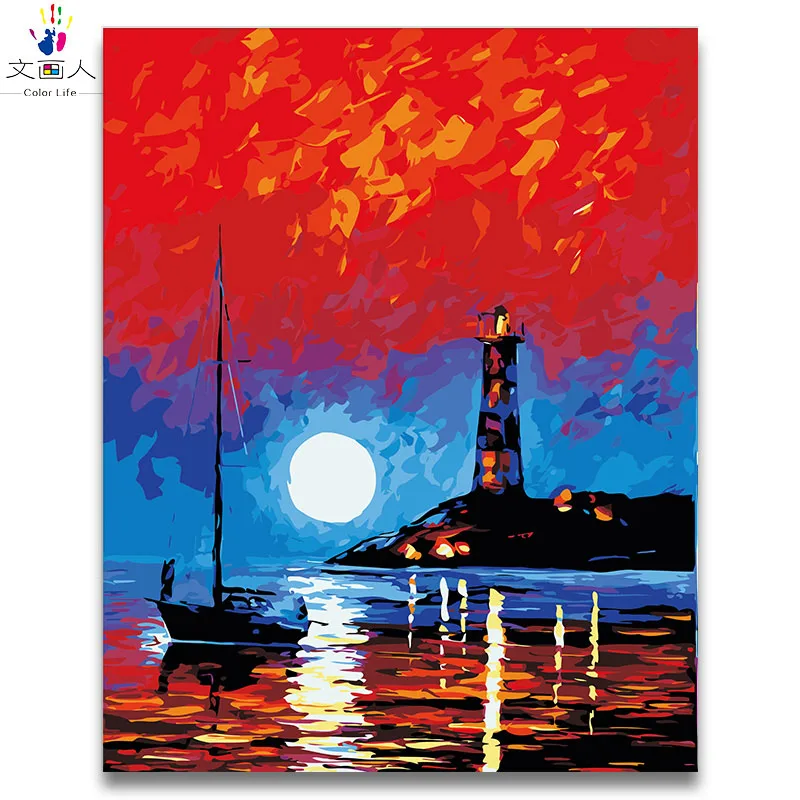 Ручная роспись красочная абстрактная серия &quotМарина С восходом солнца&quot Сделай