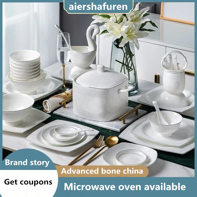

Набор посуды, домашняя простая керамическая посуда, набор посуды в скандинавском стиле из костяного фарфора, чаши и тарелки, домашняя посуд...