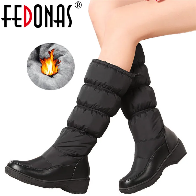 FEDONAS/Новинка Женские зимние сапоги на танкетке и высоком каблуке Зимние высокие