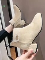 fashion womens ankle boots suede zipper side med heel chelsea boots lady shoes winter warm plush liner shoes k34