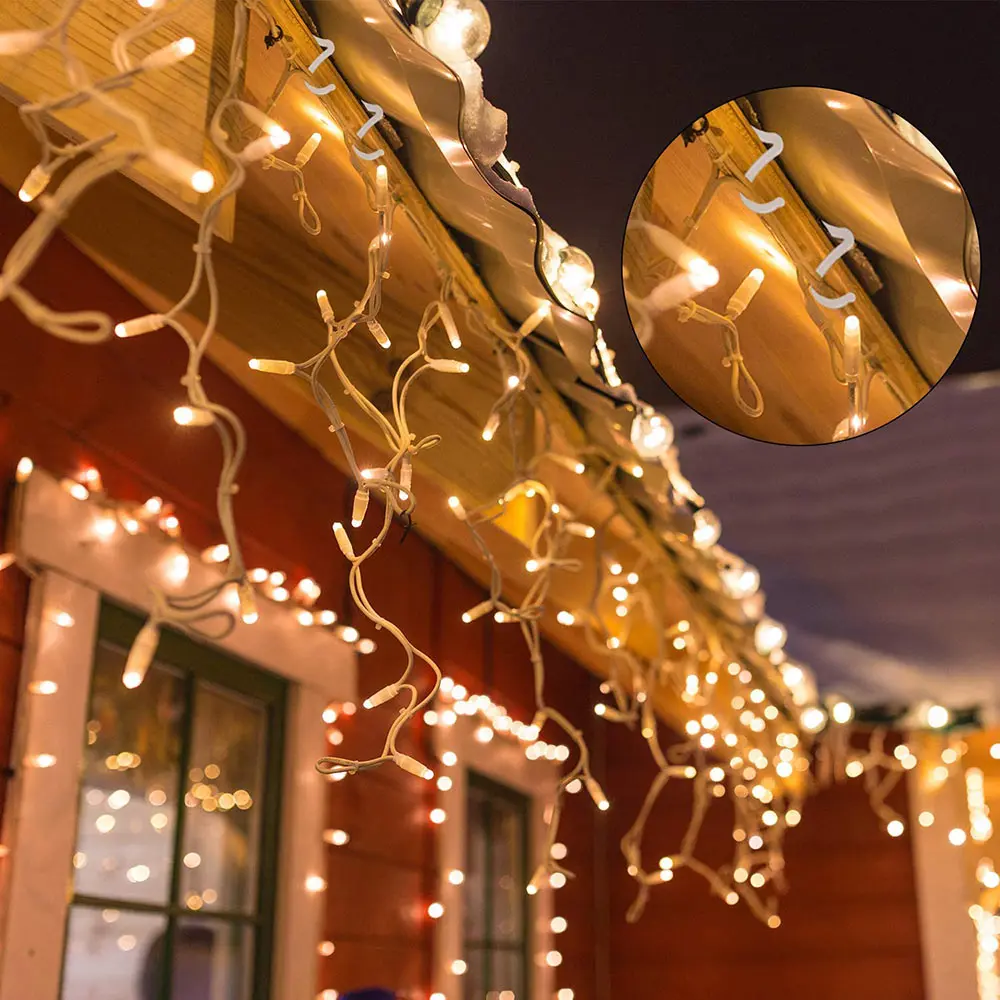 

100pcs Mini Gutter Hang Hooks Christmas Light Clips Plastic Hook Christmas Decoration/Party String Lights