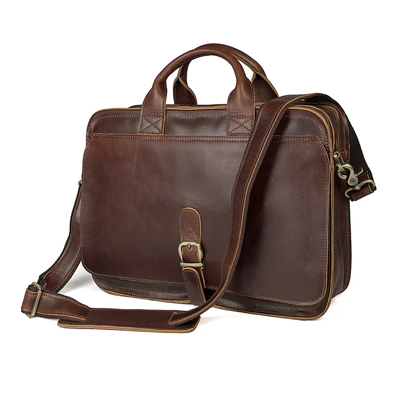 

J.M.D 100% Men's Fashion Leather Bag Crazy Horse Leather Cross Body Briefcase Sling Bag Shoulder Messenger Bag