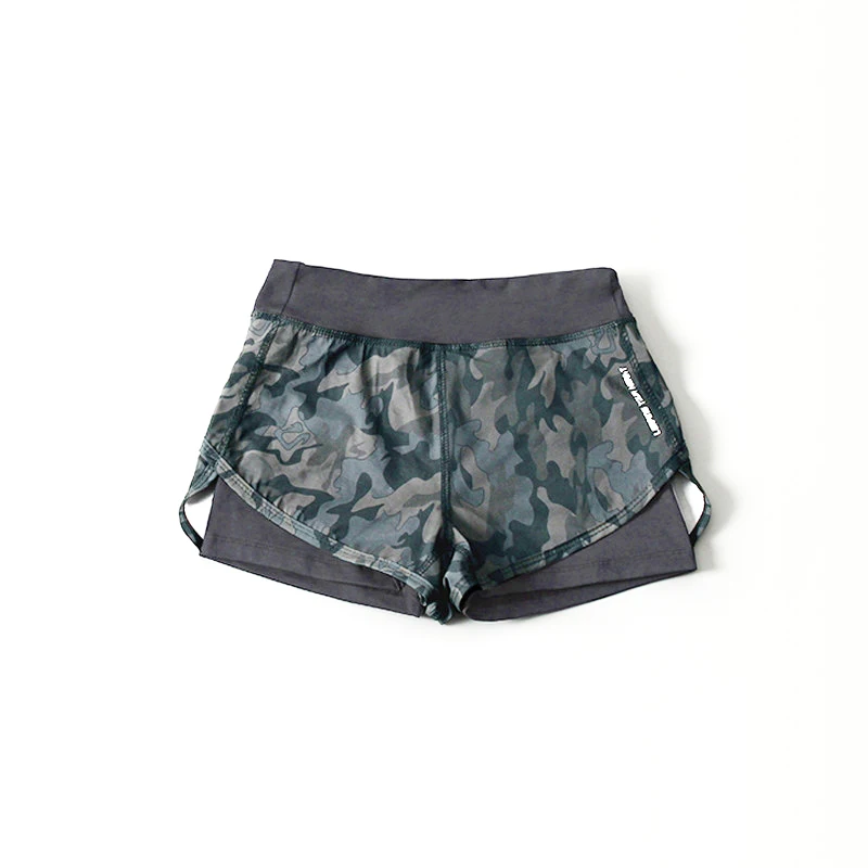 

Elastic Camouflage Women's Yoga Shorts 2 Layers Breathable Big Girl Fitness Sport Shorts Quick Dry Training Running GYM Wear