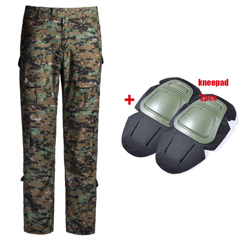 and knee pads Военные Брюки карго мужские тактические армейские спецназ камуфляжные брюки боевые Пейнтбольные камуфляжные брюки Униформа рабочие брюки наколенники - Цвет: and knee pads