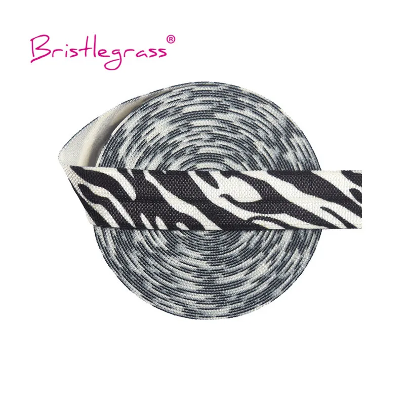 

BRISTLEGRASS Wholesale 50 100 Yard 5/8" 15mm Zebra Stripe Print FOE Foldover Elastic Spandex Satin Band Hair Tie DIY Sewing Trim