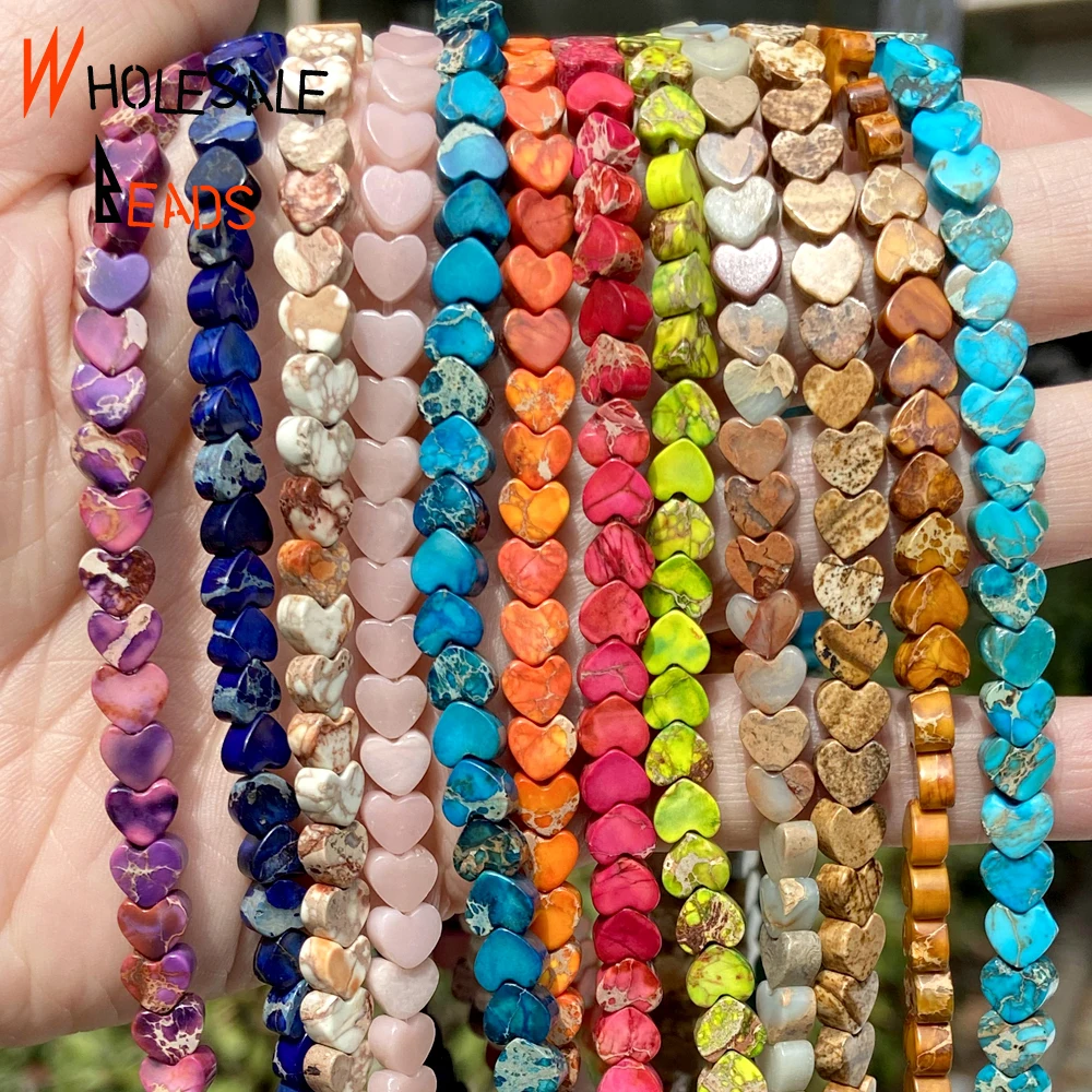 Природный камень 6x3 мм красочные морские осадки Jaspers Beads в форме сердца круглые