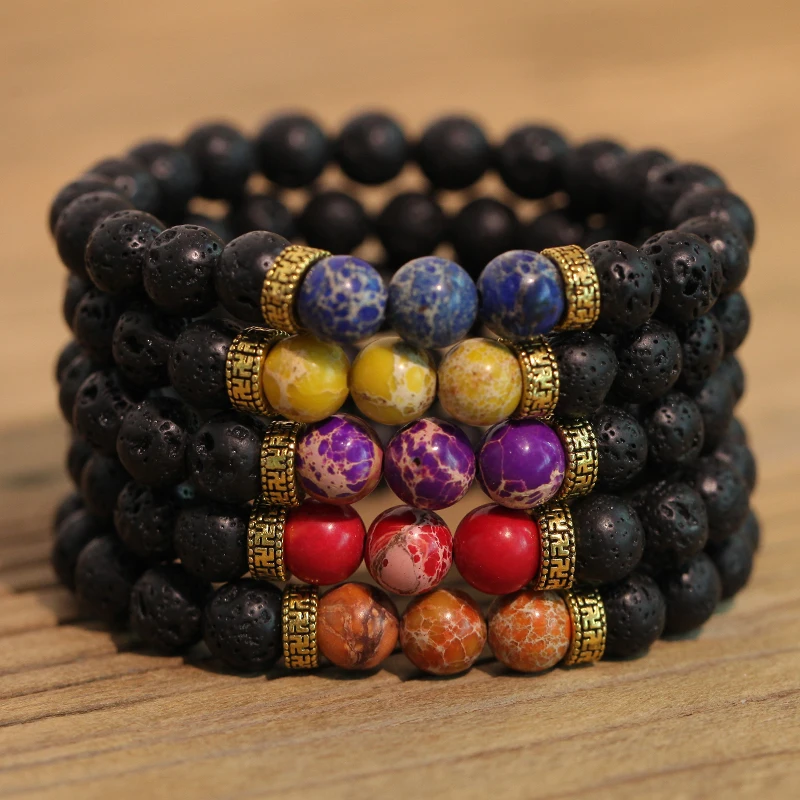 Мужской браслет из натуральной лавы красивые браслеты с камнем для женщин