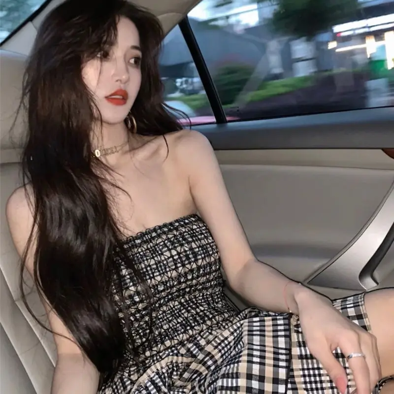

2021 spring and summer new women's wear high-grade check bra dress celebrity high-end skirt French retro niche