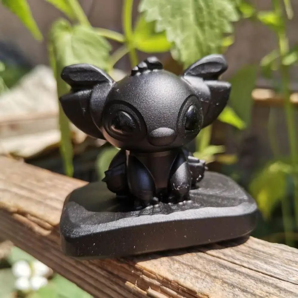 

Natural Black obsidian Carved lovely cartoon statue for Child's Gift