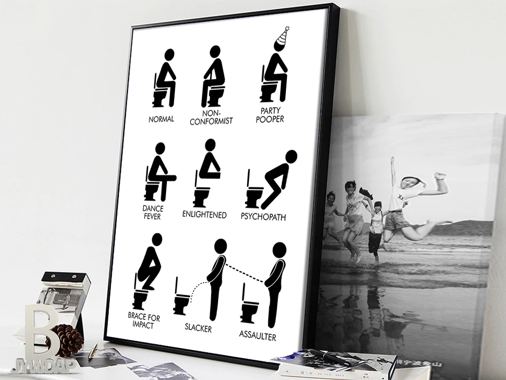 Wall Art Canvas Painting Funny Restroom Rules Sign Nordic Black White Poster Prints Toilet Humour Pictures Bathroom Home Decor |