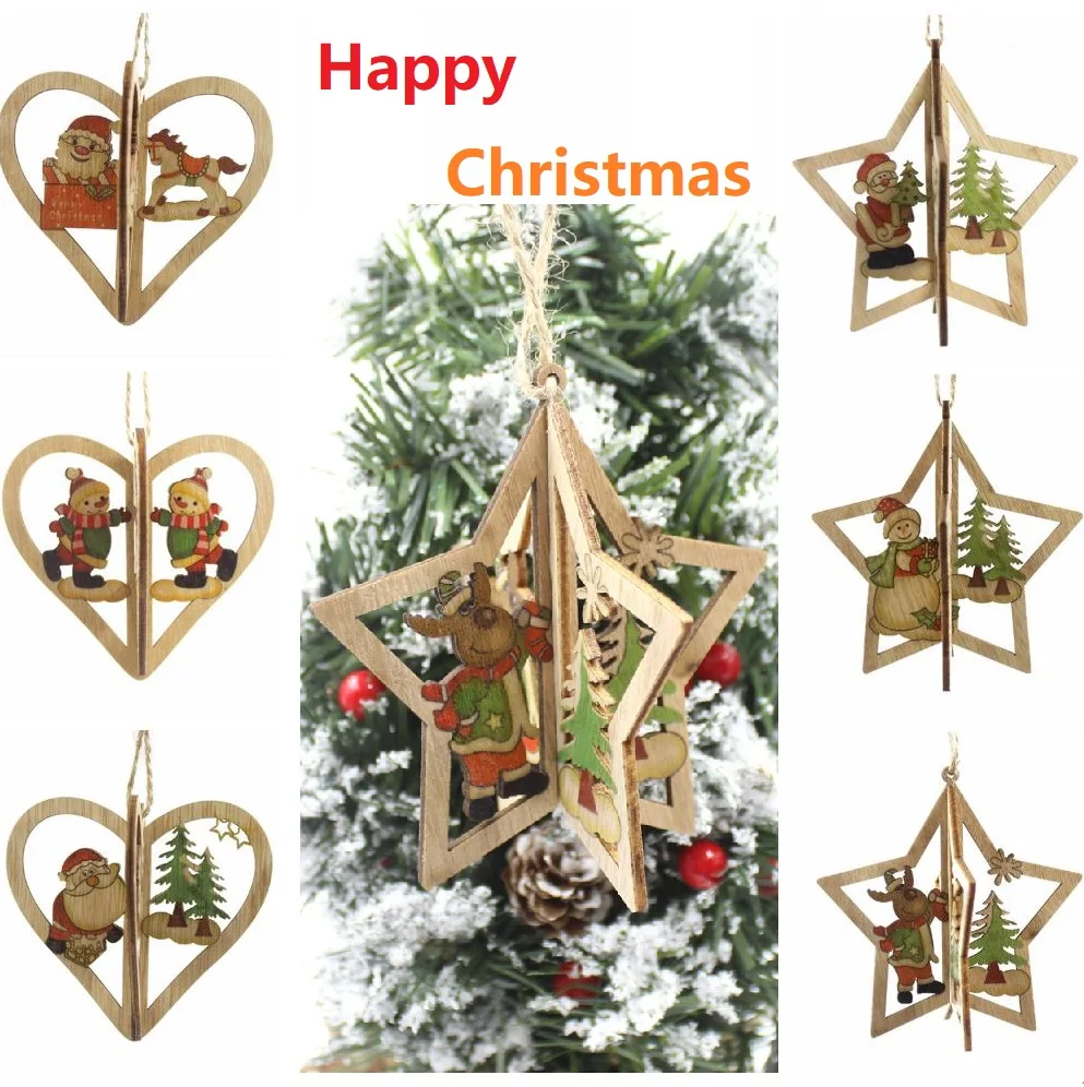 Рождественские украшения деревянный колокольчик пятиконечная звезда подвеска