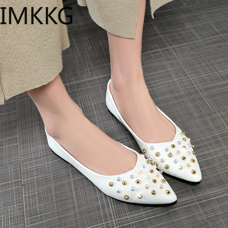 New Fashion rivet+string bead Casual Flat Shoes Comfortable Women's soft Slip On Pointed Toe Ladies Shoes|Обувь без каблука| |