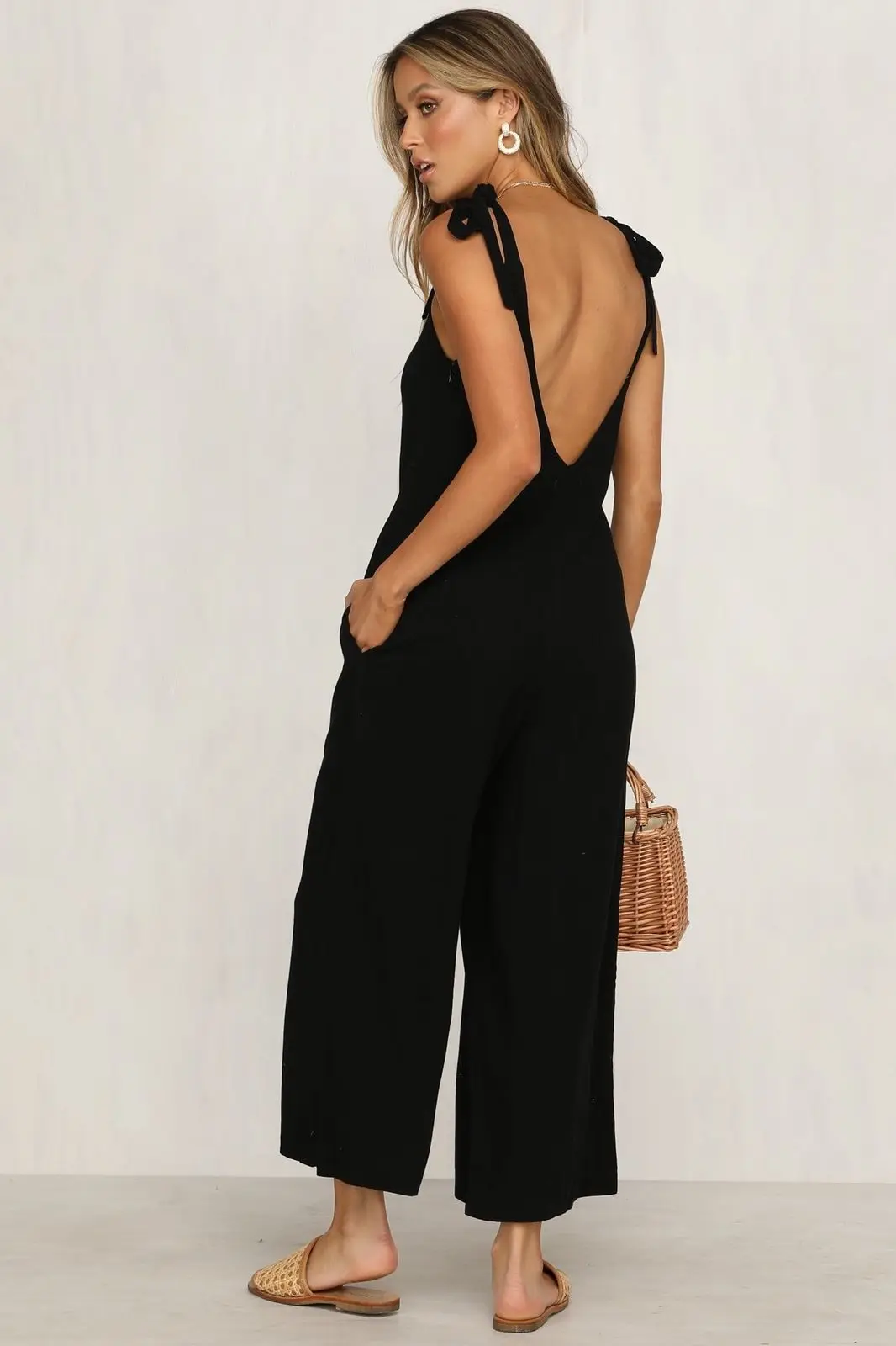 Rompers 2021 Summer new Women Casual Loose Linen Cotton Jumpsuit Sleeveless Backless Playsuit Trousers Overalls