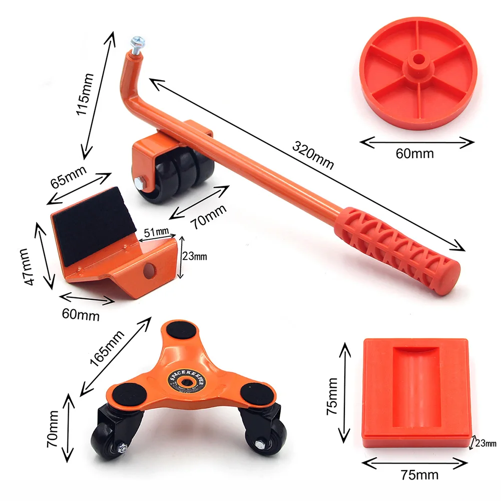 

Portable Furniture Transport Roller Lifter Labor-saving Heavy Stuffs Moving Wheel Bar Device Handling Tool Set Max Up for 225kg