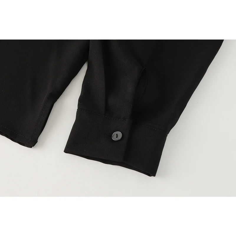 Женская винтажная рубашка с длинным рукавом черная Свободная Повседневная