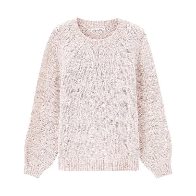 

INMAN Pink Sweater Women 2020 Winter New Arrivals Loose Round Neck Pullover Sweet Japanese Lantern Sleeve Knitwear