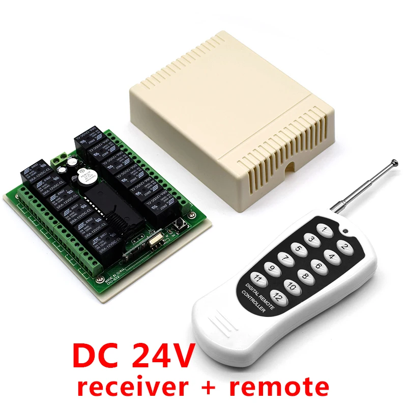 

DC 24V 12 CH RF Remote Control Lighting Switch 12 channel Relay 24V Receiver + Transmitter in 433MHz