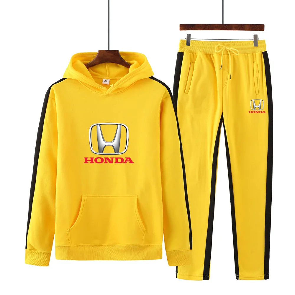 

HONDA men's spring and autumn fashion printing fleece jogging sportswear stitching hoodie sportswear suit men A17