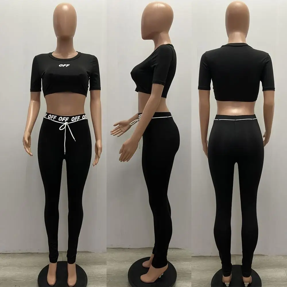 

2020 new casual solid color women's sports suit slim fit o-neck short sleeve T-shirt and Pants Set