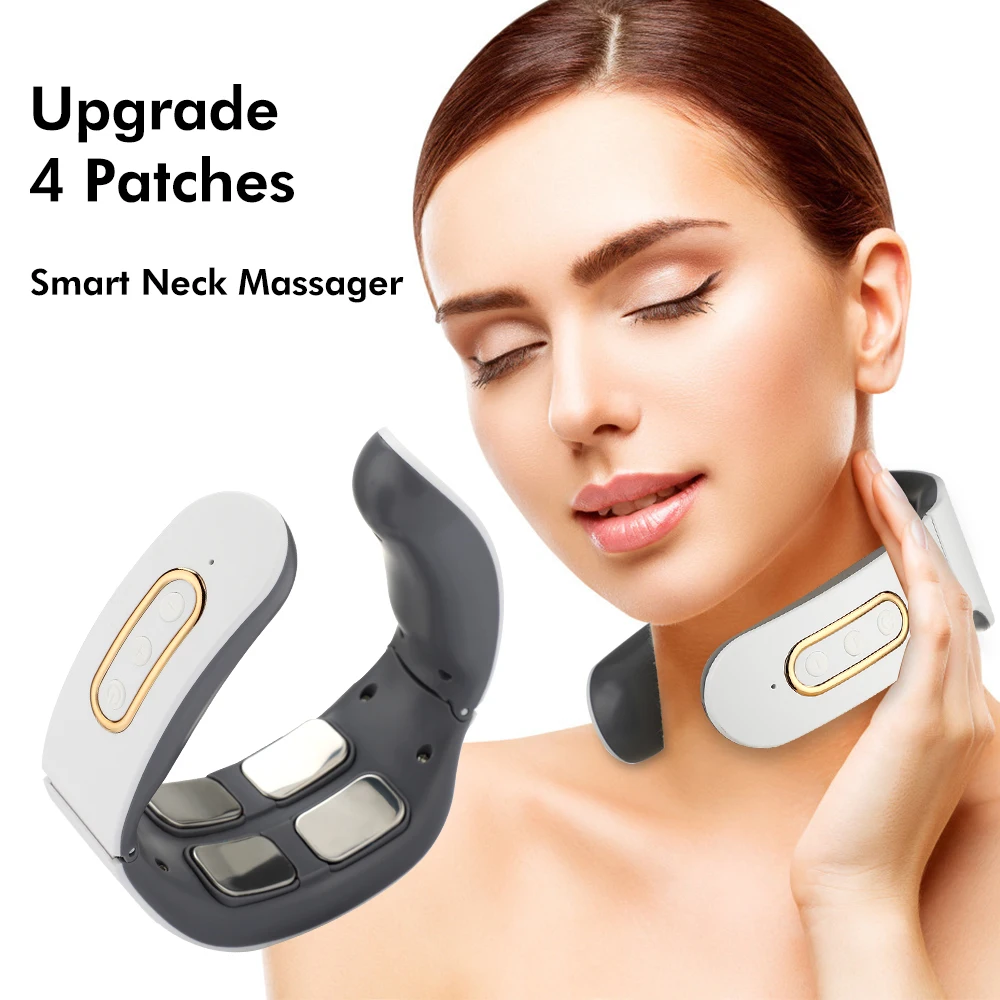 

Neck Massager Smart EMS Pulse Hot Compress Upgrade 4 Patches 6 Modes Micro-current Stimulator Cervical Vertebra Pain Relief