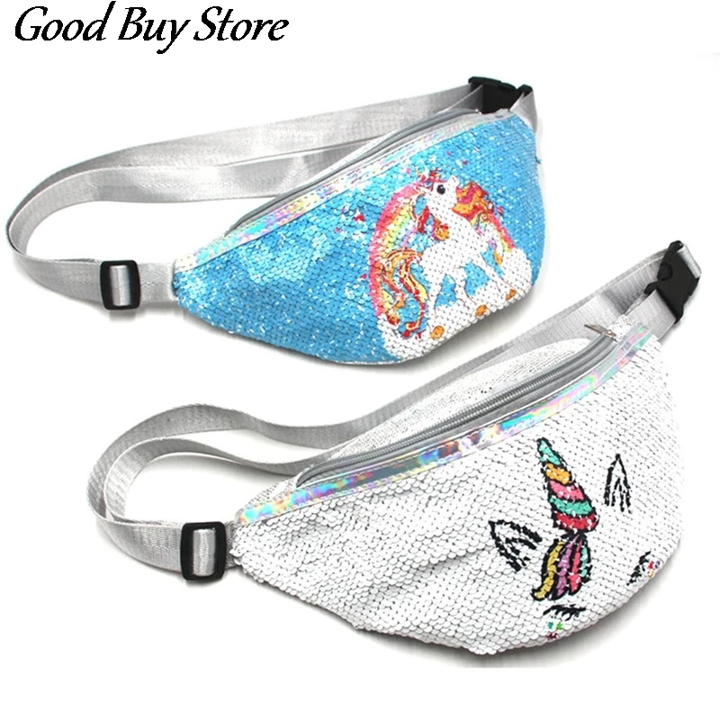 

Детская поясная сумка с животными из мультфильмов, водонепроницаемая ПВХ Сумочка на пояс с блестками и единорогом, красивый Регулируемый Ч...
