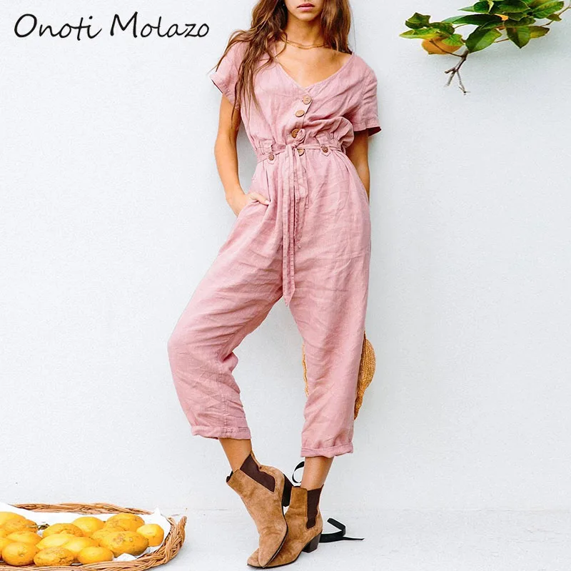 Onoti Molazo Solid Jumpsuits Rompers Casual Sashes Pockets Summer Ladies Female 2020 Spring New Fashion | Женская одежда