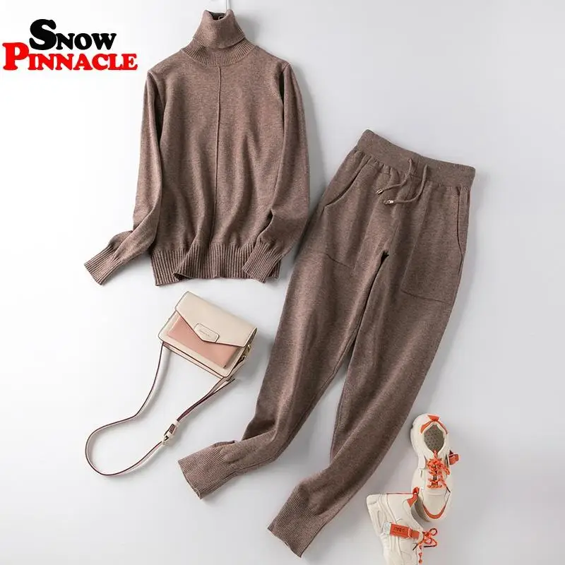 

Women sweater suit sets Turtleneck pullovers + long Pants 2PCS Track Suits for Spring Autumn Woman Knitted Trousers+Jumper suits