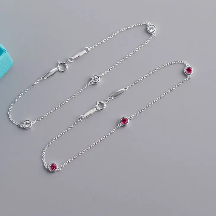 Женский Круглый циркониевый синий белый красный браслет TSHOU246 милое ожерелье для