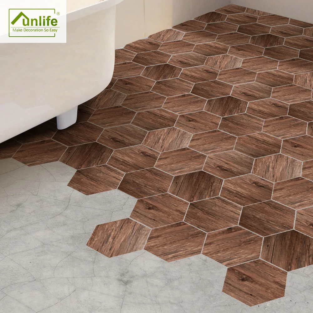 Funlife 20*23 см * 10 шт. Дубовая текстура шестигранные наклейки на землю съемная кожура