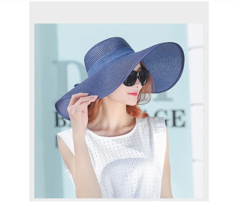 simple summer straw hat women big wide brim beach hat sun hat foldable sun block UV protection panama hat bone chapeu feminino