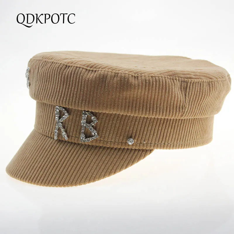 QDKPOTC 2020 новые женские Ретро вельветовые + стразы военные шапки модная кепка для
