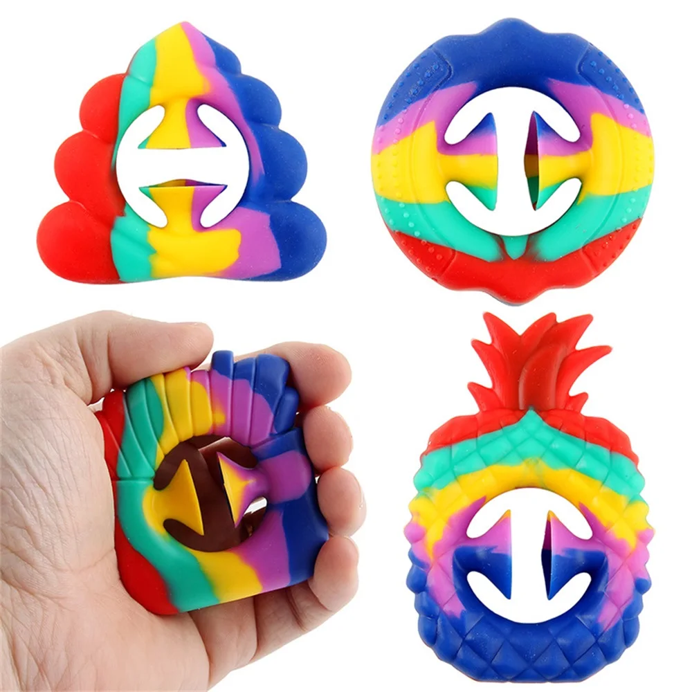 

Fidget Toys Creativity Rainbow Silicone Hand Gripper Stress Relief Grip Ring Toy Sstress Reliever Push it Game For Kids Adult