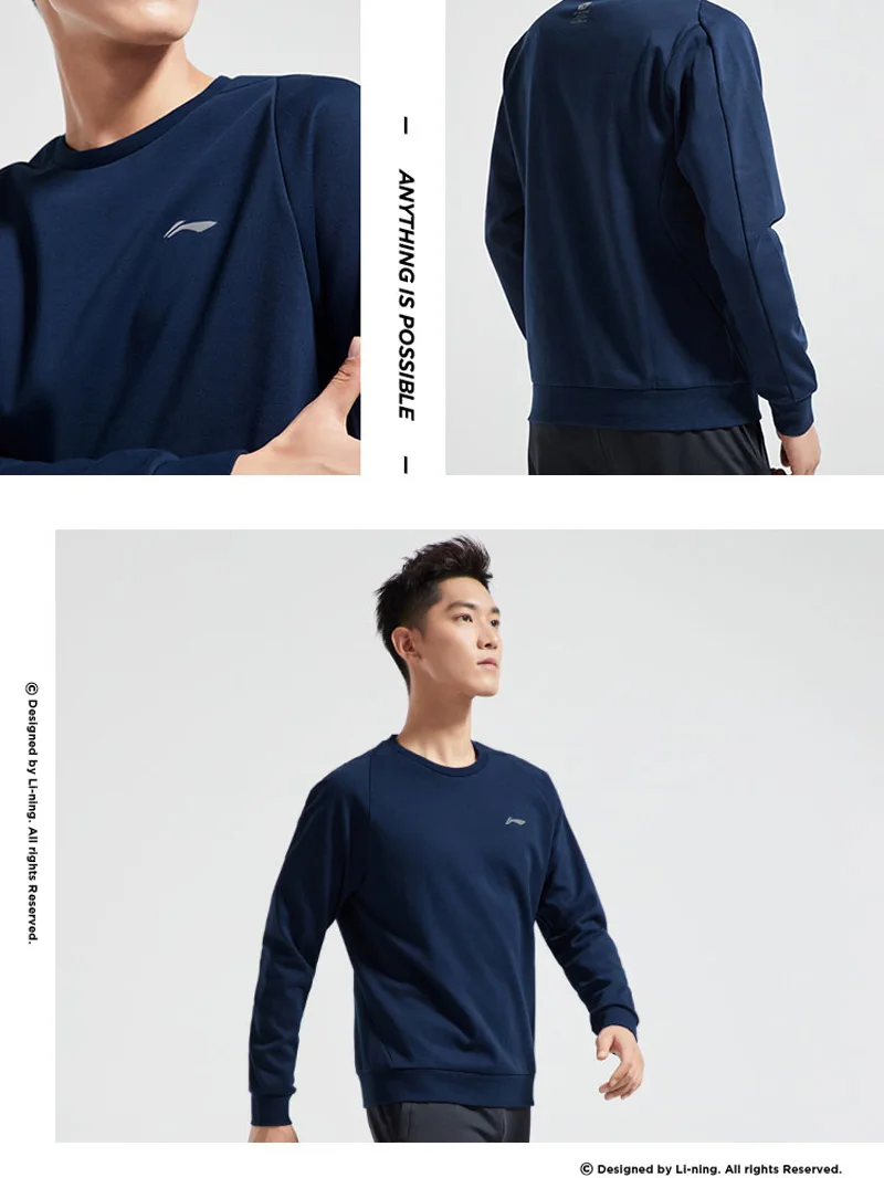 Li-Ning мужской тренировочный спортивный свитер с капюшоном, Классический крой, Флисовая теплая хлопковая подкладка, удобный спортивный свитер AWDN859 MWW1497
