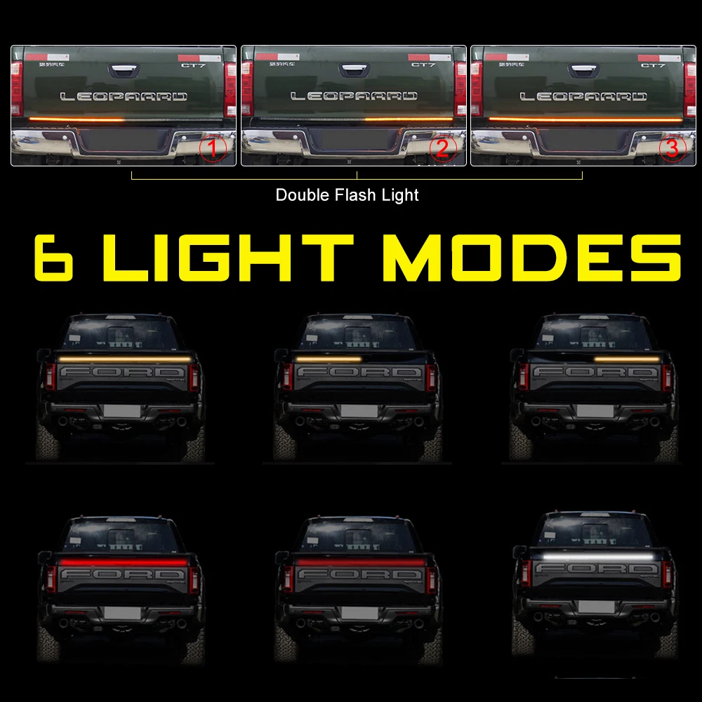

12v Truck Tailgate LED Strip Three Rows 6 Mode Waterproof Pickup LED Tail Light Brake Warning Lamp Turn Signal Reverse 1.2m/1.5m